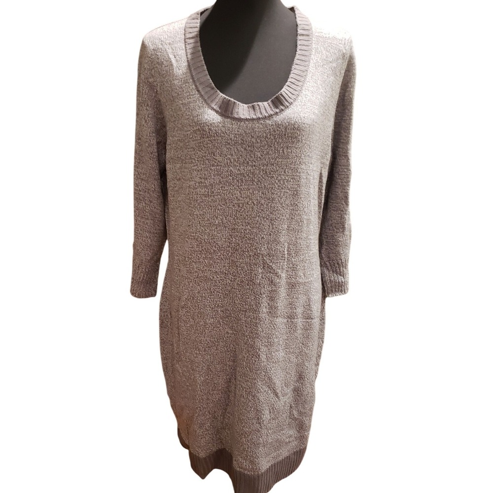 bobbie brooks Plus Size 1X Gray Marled Knit Sweater Dress‎ 3/4 Sleeve Scoop Neck